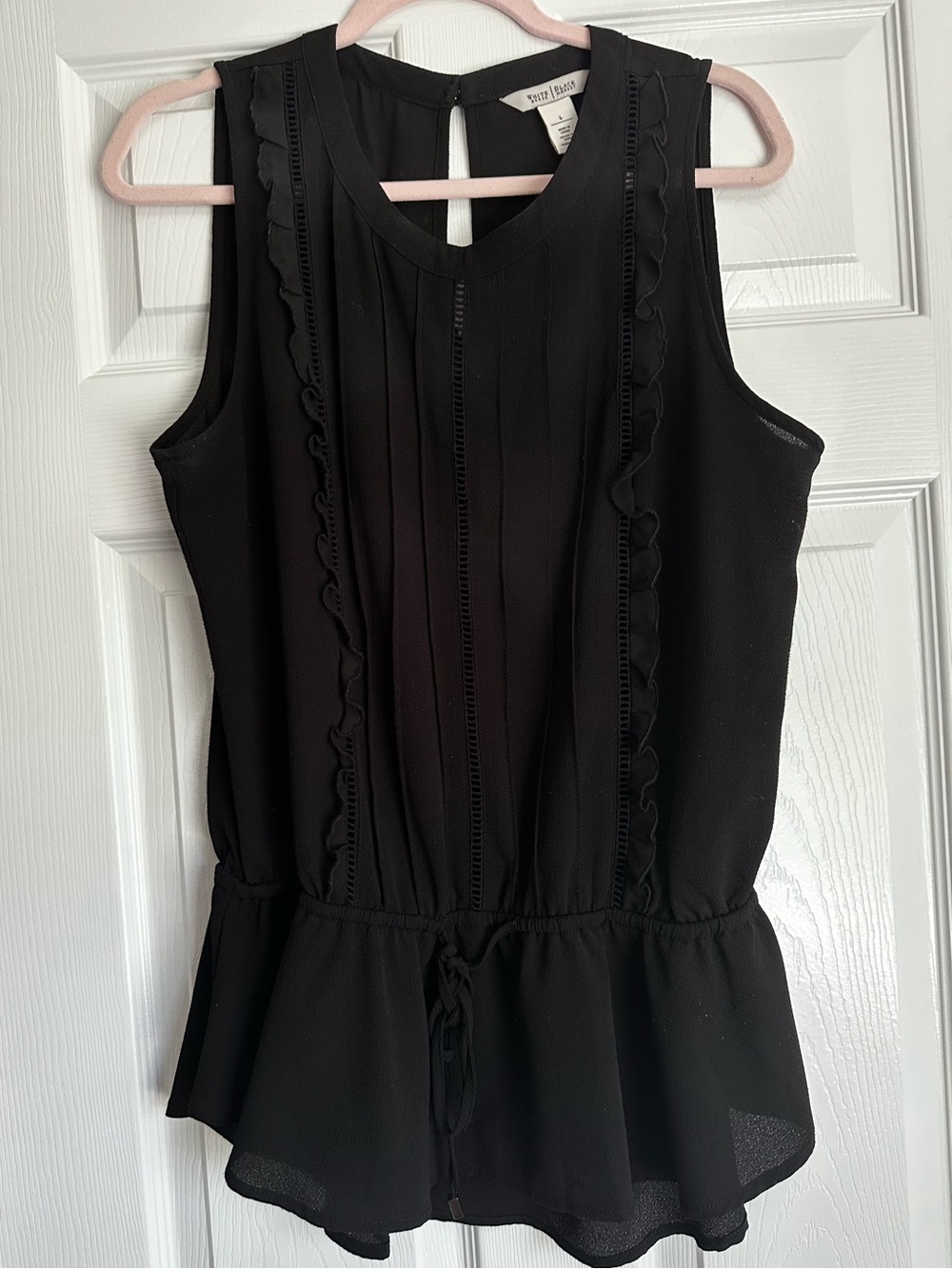 White House Black Market Black Sleeveless Ruffle Detail Top